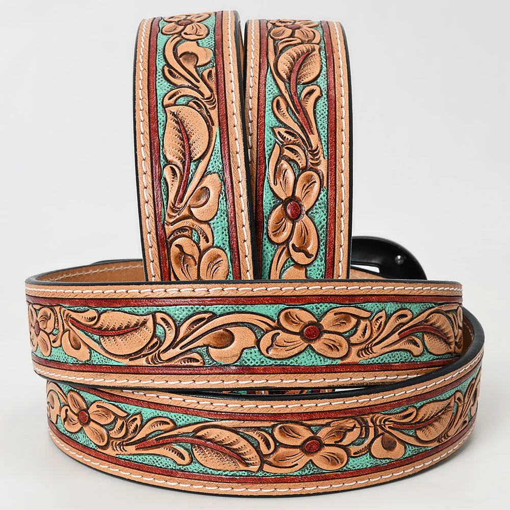 American Darling - Genuine Leather Painted Tooled Belt - (248)