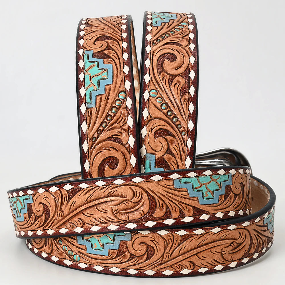American Darling - Genuine Leather Painted Tooled Belt (259)
