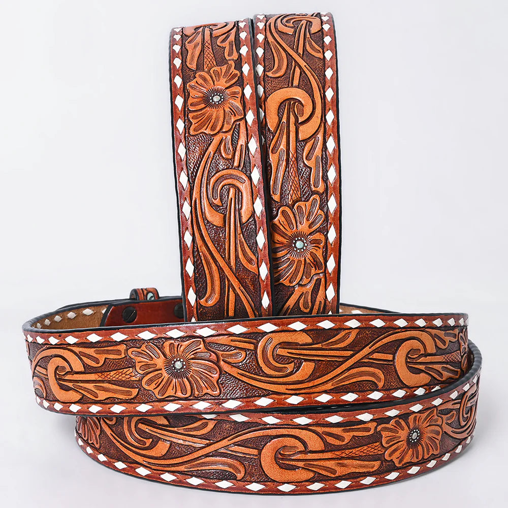 American Darling - Genuine Leather Painted Tooled Belt (278)