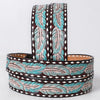 American Darling - Genuine Leather Painted Tooled Belt - Blue Feather (285)