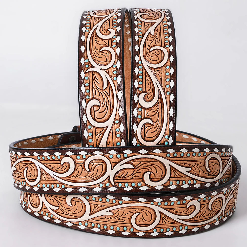 American Darling - Genuine Leather Painted Tooled Belt (286)