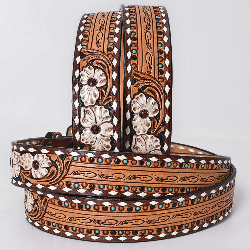 American Darling - Genuine Leather Painted Tooled Belt (287)
