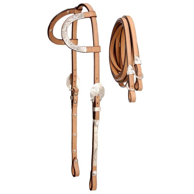 Royal King Double Ear Headstall with Silver Accents and Matching Reins