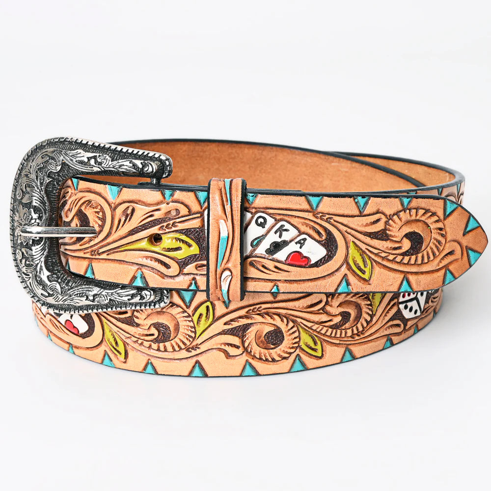 American Darling - Genuine Leather Painted Tooled Belt (149)