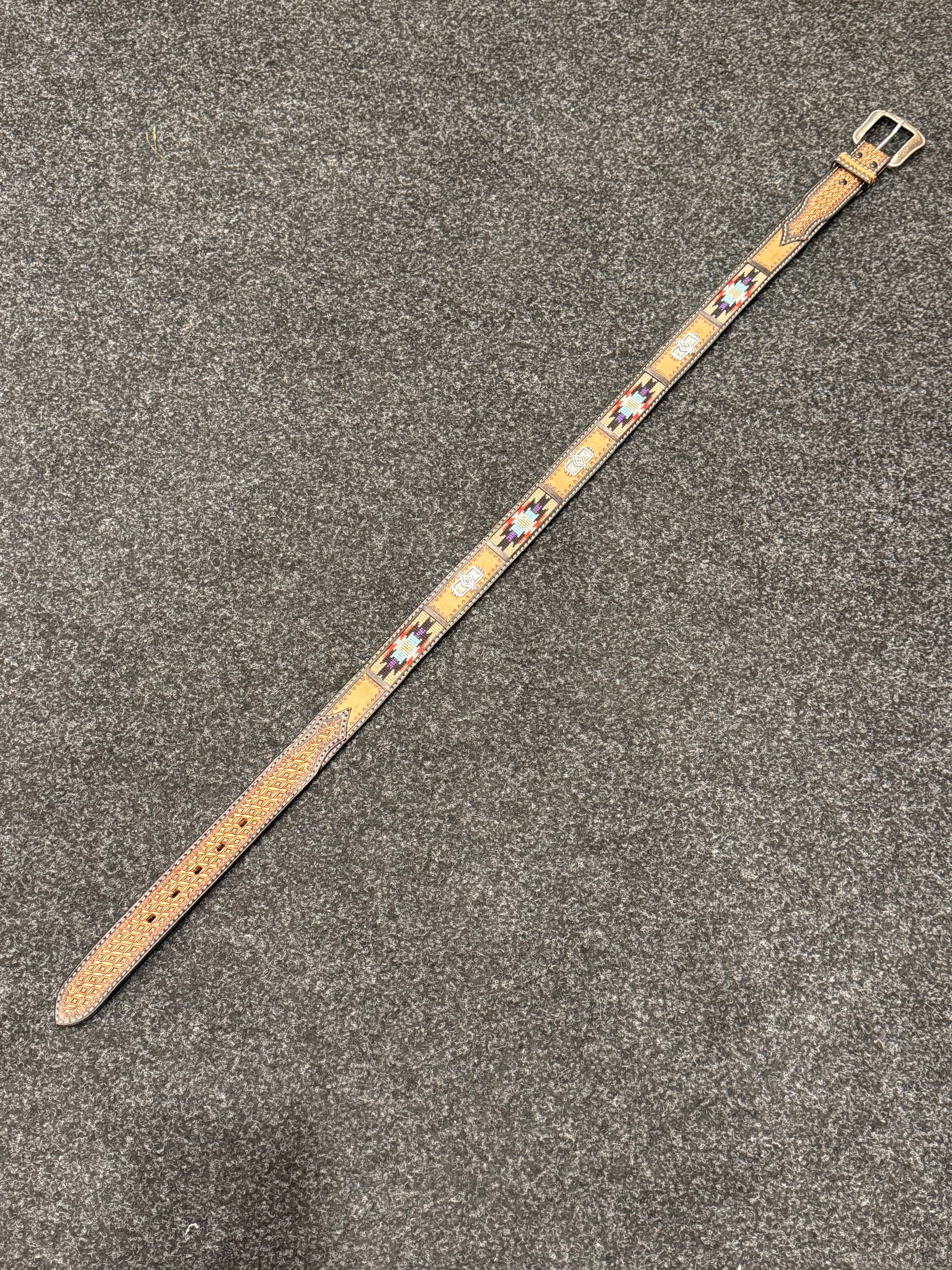 3D Mens Tooled Brown Embroidered Belt 1½ Inch - (7602)