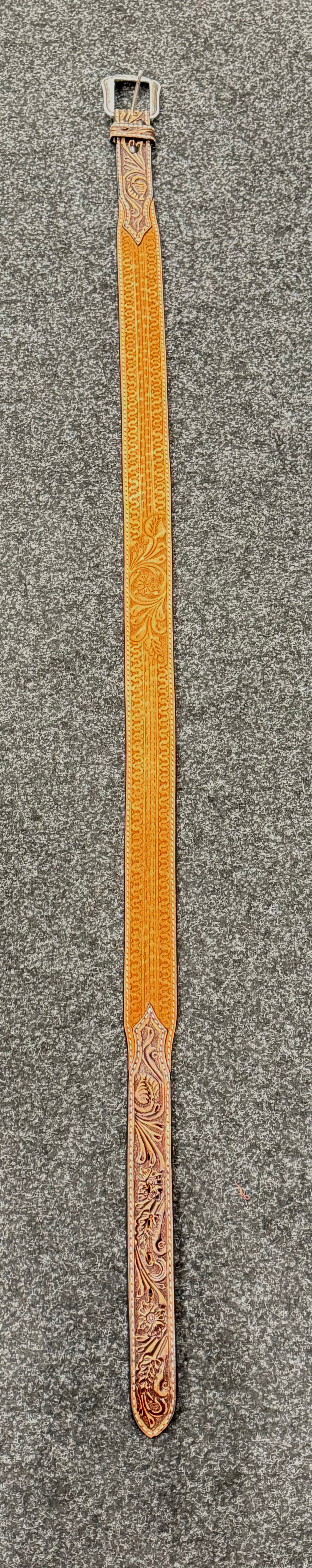 3D Mens Wide Tooled Floral Belt - (5602)