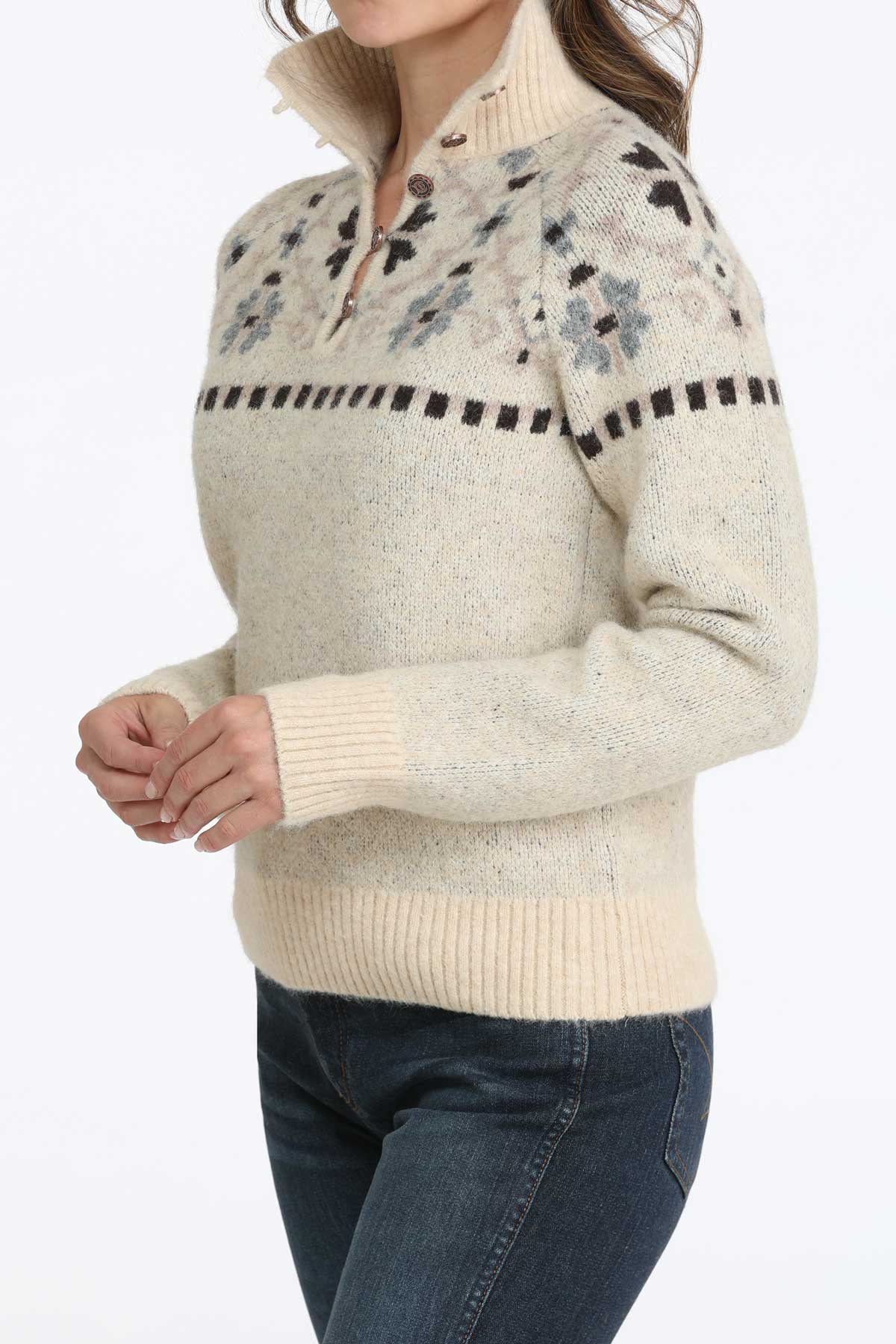CINCH - Womans Pull Over Sweater Floral Cream