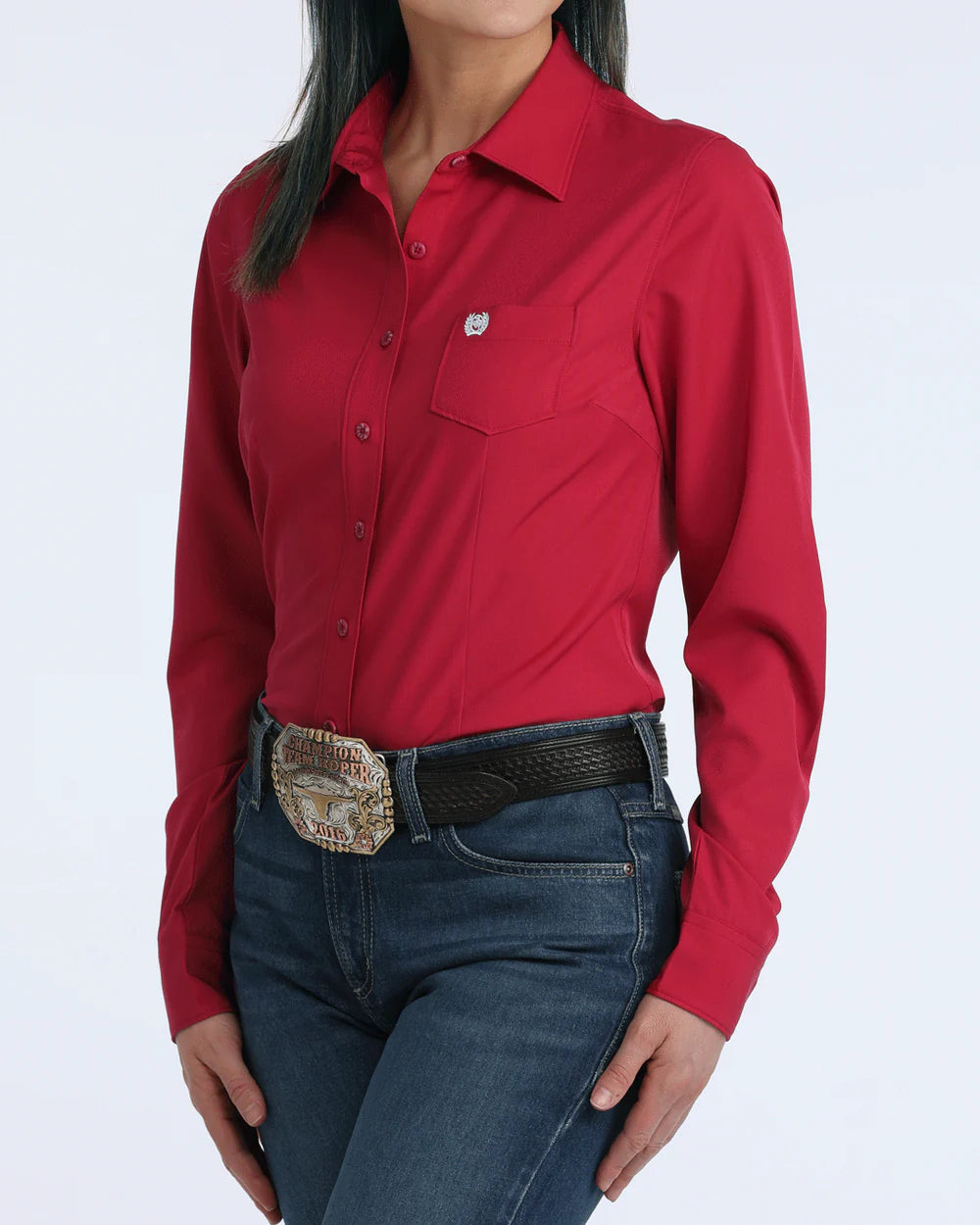 CINCH - Womans ARENAFLEX Button Down Shirt - Deep Pink