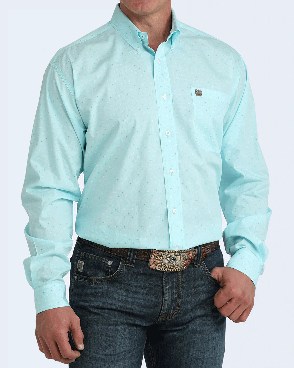 CINCH - Mens L/S Shirt Classic Fit - AQUA BLUE PATTERN