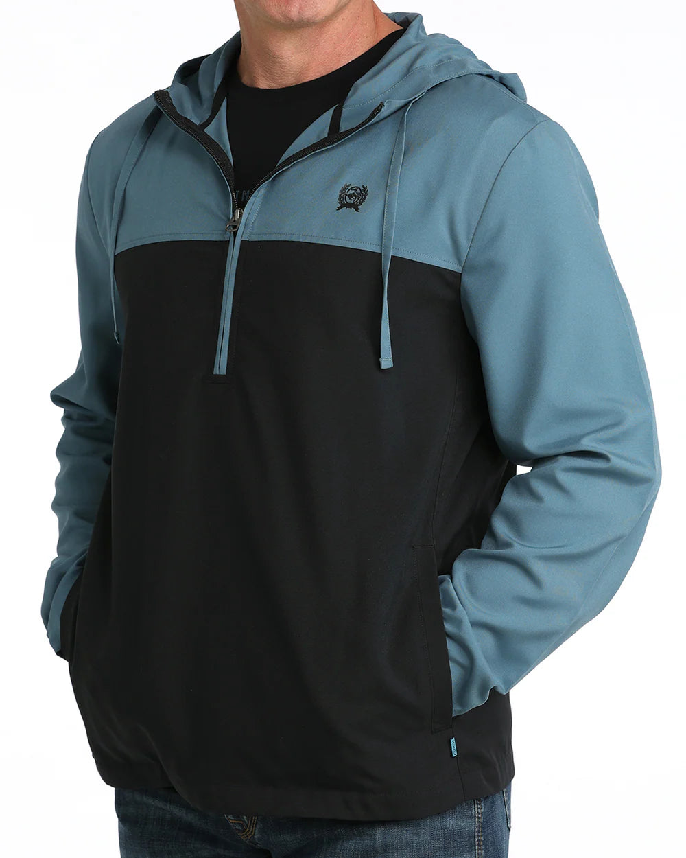 Mens Grey Blue 1/2 Zip Hoodie - CINCH